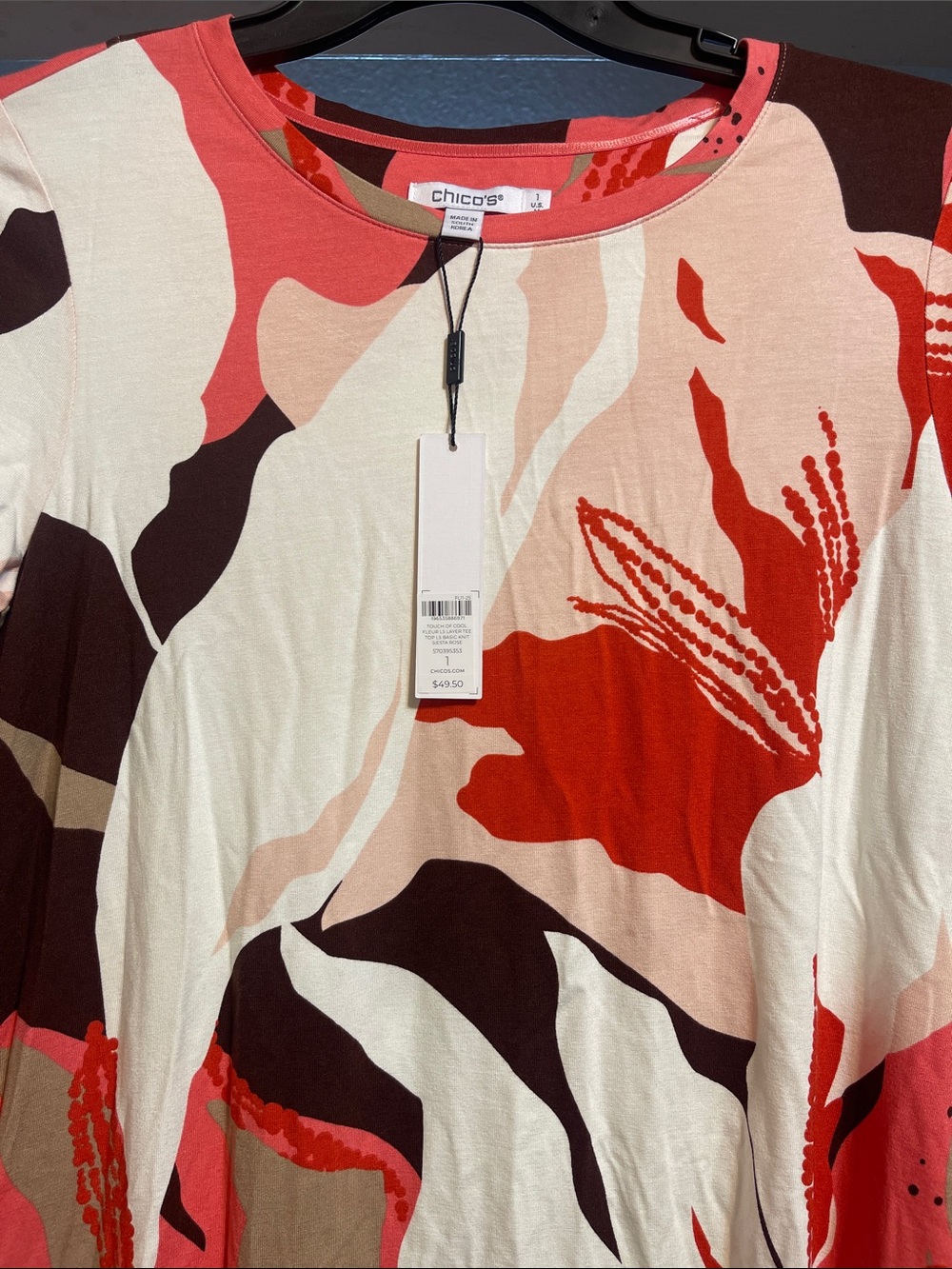 Chico's Coral, Cream & Brown Abstract Print Tunic